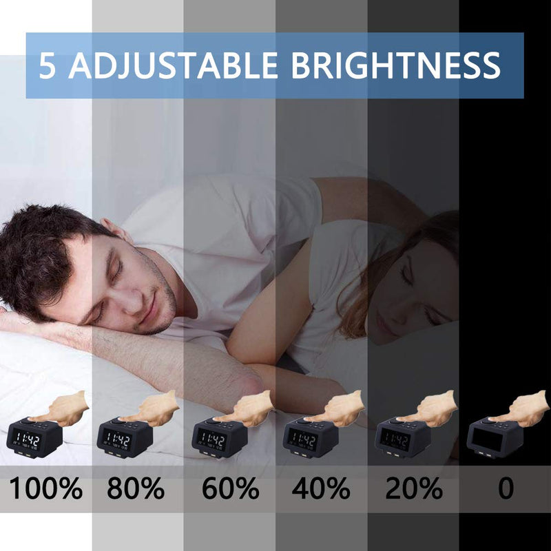 【Upgraded】 Digital Alarm Clock, FM Radio, Dual USB Charging Ports, Temperature Detect, Dual Alarms with 7 Alarm Sounds, Snooze, 6-Level Brightness Dimmer, Batteries Operated, for Bedroom, Sleep Timer - NewNest Australia