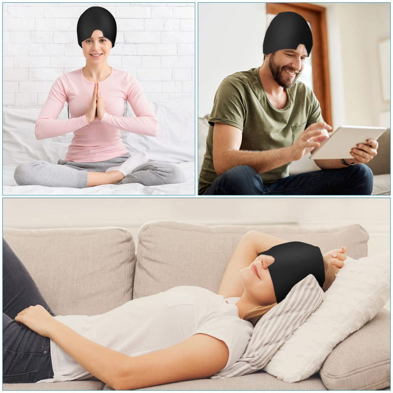 ACWOO Gel Cooling Hat Migraine Headache Relief Stretchy Headache Hat Cold Therapy Cap Sleep Mask, Heady Mask for Puffy Eyes Stress Relief (Black) Black - NewNest Australia