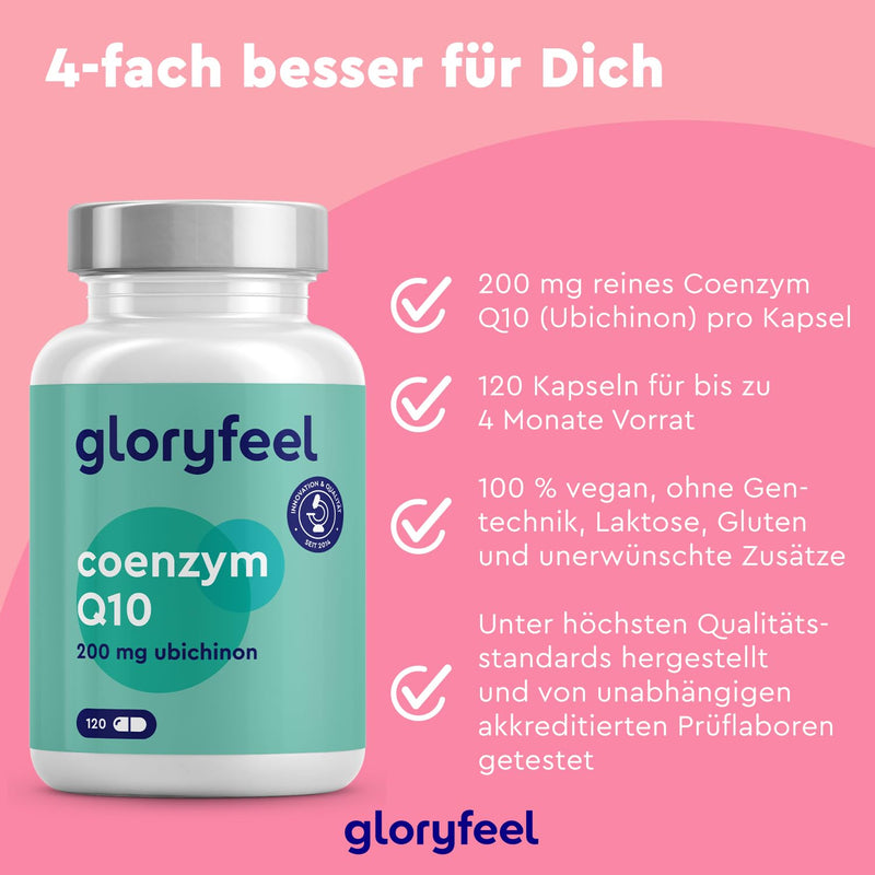 Coenzyme Q10 High Dose - 200 Mg Pure Q10 (Ubiquinone) Per Capsule - 120 Vegan Capsules (4 Months) - Coq10 From Vegetable Fermentation - Laboratory Tested, No Additives Made In Germany - NewNest Australia