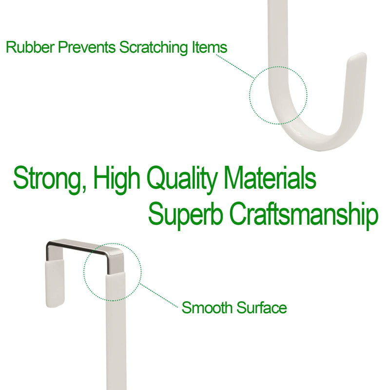 4 Pack Sturdy Over The Door Hooks, Widen and Lengthen Door Hanger, White Door Hooks for Hanging Towels, Clothes, Bags, Soft Rubber Surface Prevents Scratches, for Bathroom, Living Room, Kitchen - NewNest Australia