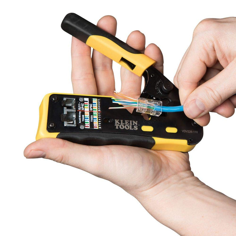 Klein Tools VDV226-110 Wire Crimper / Wire Cutter / Wire Stripper Pass-Thru Modular All-in-One Tool for Video, Telecom, Datacom and more - NewNest Australia