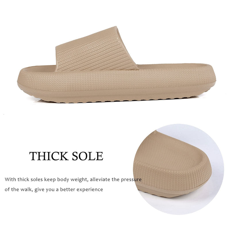 MUYOGRT Pillow Slides Women Men Non-Slip Quick Dry Shower Sliders Thick Sole Platform Slippers Bathroom Poolside Sandals Super Soft Massage House Slippers for Indoor & Outdoor Khaki 5.5/6.5 UK - NewNest Australia