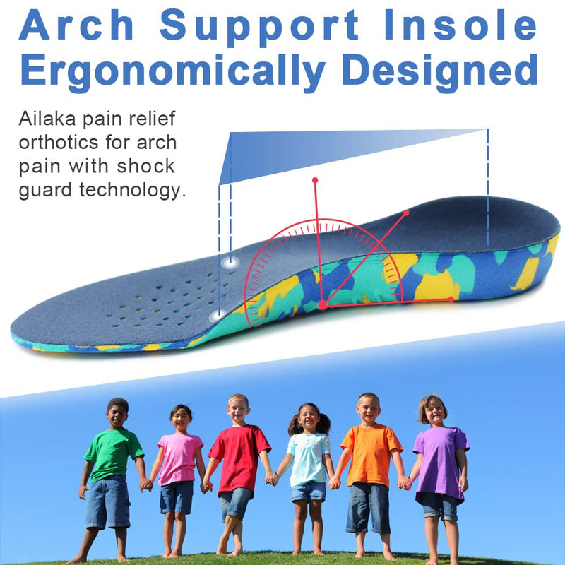 Ailaka Kids Orthotic Cushioning Arch Support Shoe Insoles, Children EVA Foam Inserts for Flat Feet, Plantar Fasciitis, Blue, 11.5/13 UK Child - NewNest Australia