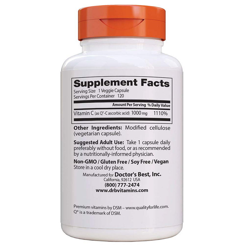 Doctor's Best Vitamin C with QualiC 1000 mg NonGMO Vegan Gluten Free Soy Free Sourced from Scotland Veggie Caps, 120 Count - NewNest Australia