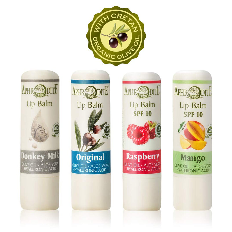 Aphrodite Lip Care Bundle.All Natural Lip Balm Set of Four. Includes Intense Hydration Lip Balm, Instant Hydration Lip Balm-Mango Scent, Instant Hydration Lip Balm-Raspberry Scent & Unscented Lip Balm - NewNest Australia