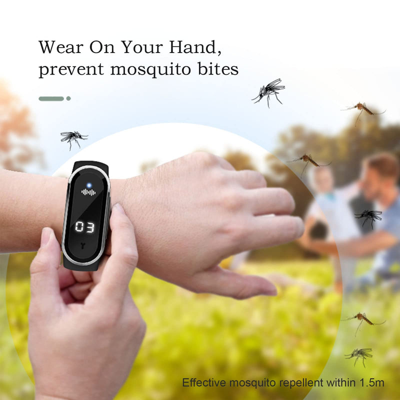Mosquito Repellent Bracelets Ultrasonic Anti-Mosquito Wristband Electronic Repeller Bands Watch Pest Control Insect Guards USB Charging/Waterproof for Children and Adults (Black) Black - NewNest Australia