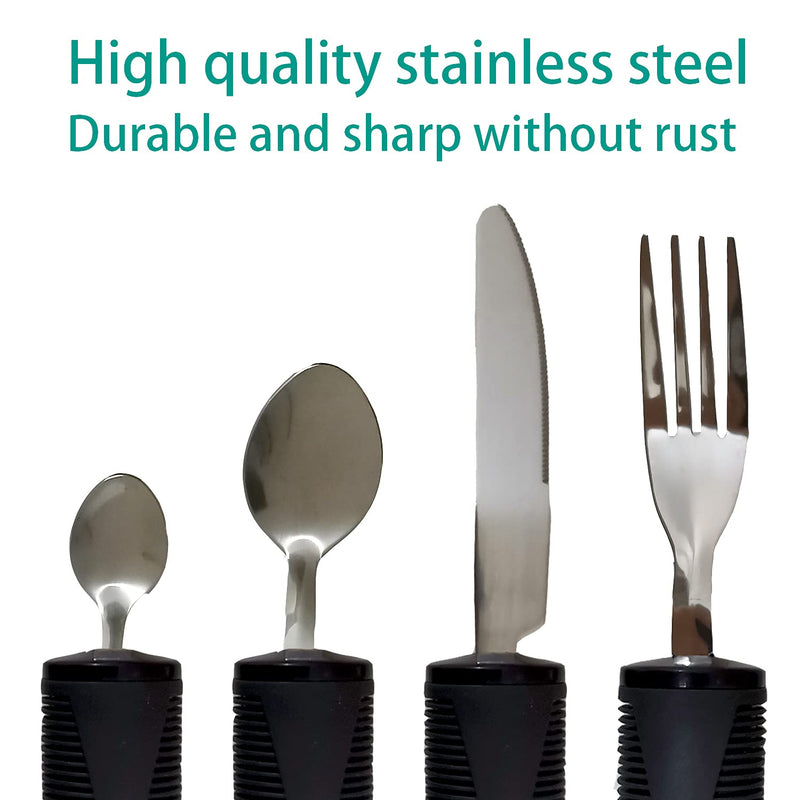Healthman Adaptive Tableware 4-Pieces Dinnerware with Non-Slip Handle, Suitable for People with Inconvenient Hands and The Elderly, Weightless Adaptive Eating Flatware Black - NewNest Australia