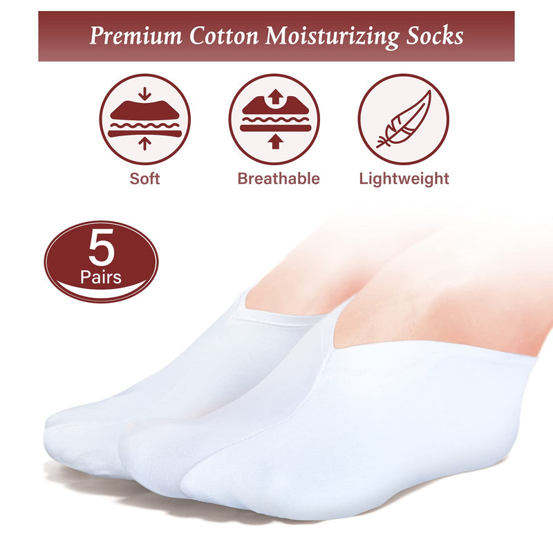 5 Pairs Moisturizing Socks Overnight Spa Socks for Dry Feet, Moisture Enhancing Socks, Cosmetic Moisturizing Socks for Women and Men, White - NewNest Australia