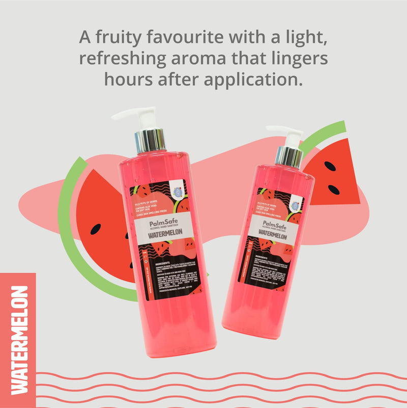 Palm Safe Watermelon Scented Hand Sanitiser Gel Pump Bottle - Fragranced and Moisturising - Formulated with Isopropyl Alcohol and Aloe Vera - Large Refillable Bottle, 500ml - NewNest Australia