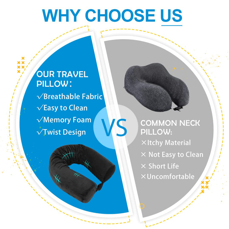 Travel Pillow for Neck Twist Memory Foam Neck Pillow for Reading Convertible Sleeping Pillows for Airplane, Cars, Office, Home Roll Pillow with Washable Soft Cover, Black - NewNest Australia