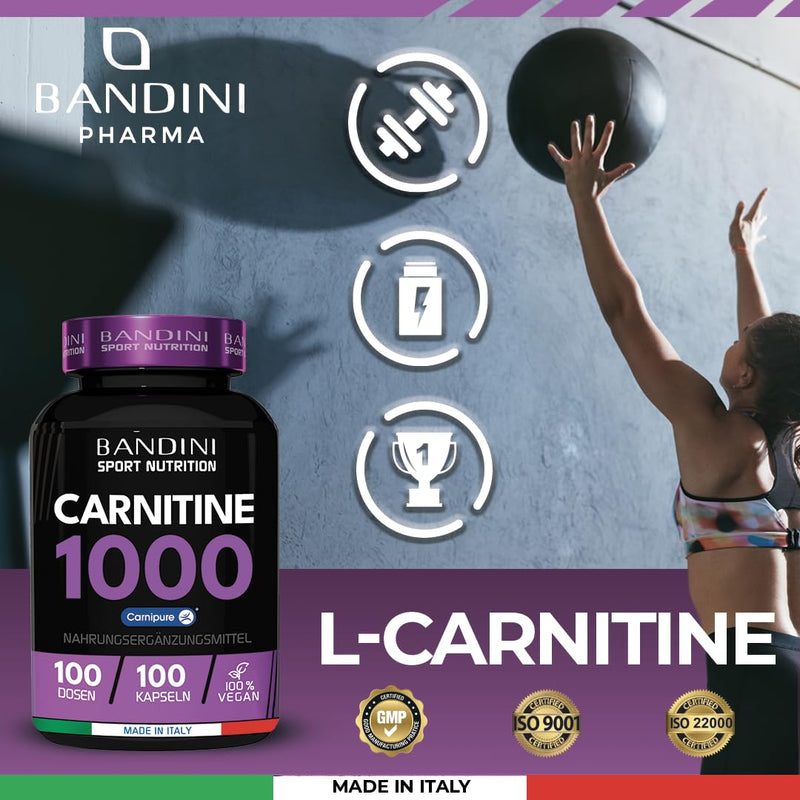 Bandini® L-CARNITIN 1000 | Premium: Carnipure® - L Carnitine Tartrate | 100 tablets | Metabolism & muscle building | Highly dosed, 100% vegan, no additives, laboratory tested - NewNest Australia