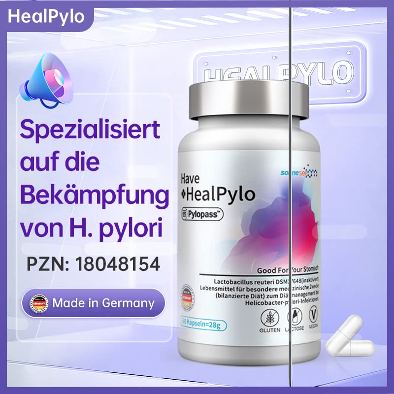 Pylopass Against Helicobacter Pylori Lactobacillus Probiotic Healpylo 400 Mg Per Day, 60 Capsules, For Heartburn, Acid Reflux, Stomach Discomfort Caused By ‚ Made In Germany - NewNest Australia