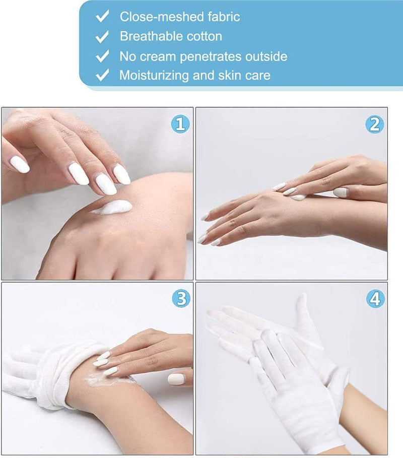 2 Pairs Cotton Moisturizing Gloves Over Night Bedtime White Cotton Cosmetic Inspection Premium Cloth Quality Eczema Dry Sensitive Irritated Skin Spa Therapy Secure Wristband One Size - NewNest Australia