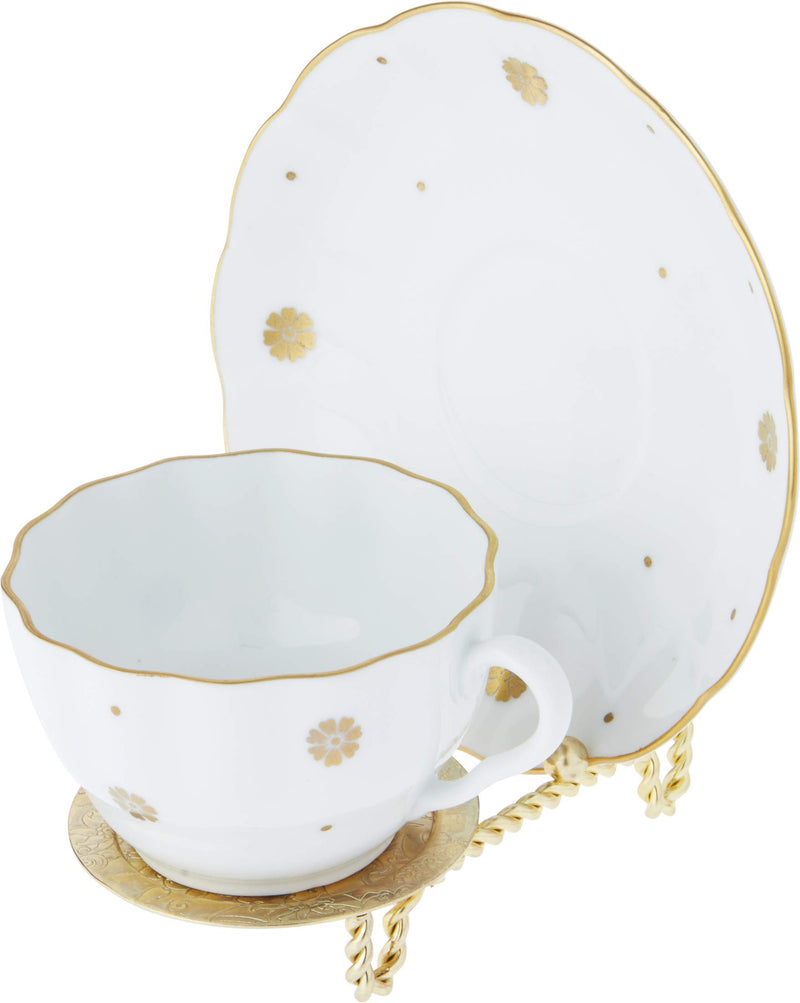 NewNest Australia - Bard's Ornate Twisted Shiny Gold-Toned Cup & Saucer Stand, 3" H x 2.75" W x 4" D 1 