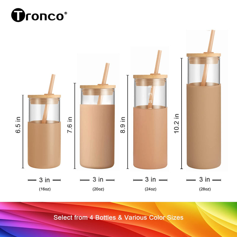 tronco 16oz Glass Tumbler Straw Silicone Protective Sleeve Bamboo Lid - BPA Free Amber 16oz 1 Count (Pack of 1) - NewNest Australia