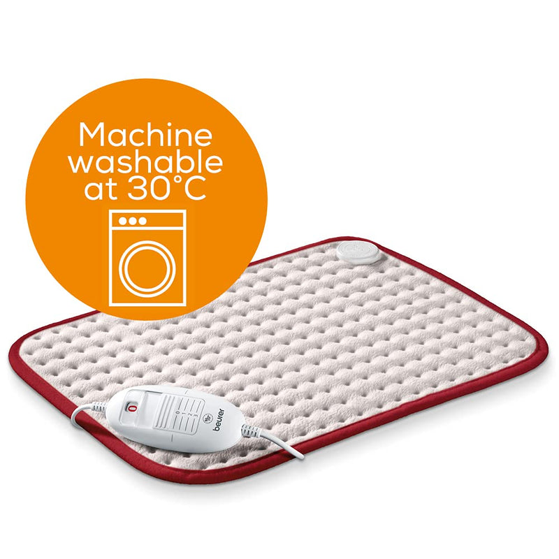 Beurer HK Comfort Heat Pad | Electric Heat Pad for Relaxation | 3 Electronically Regulated Temperature Settings | Machine-Washable | Automatic Switch-off | Red Trim Design 44 x 33 cm Beige & Red Trim - NewNest Australia