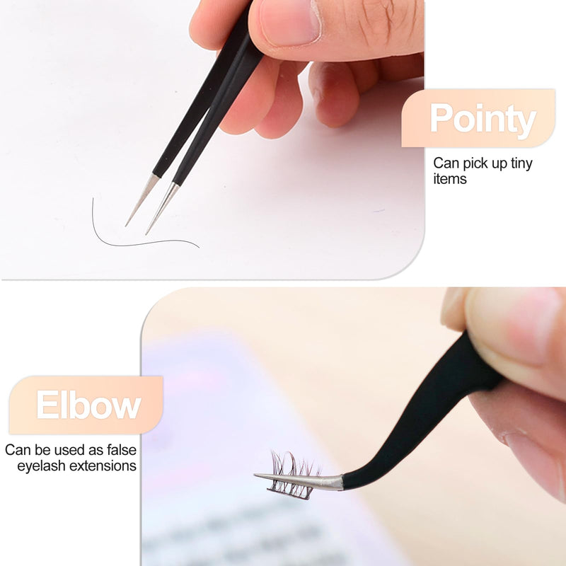 Sularpek 2 pieces eyelash tweezers, eyelash extension tweezers, stainless steel curved straight tweezers, for eyelashes, nail art, jewelry making, can be used (black) 2 pieces black tweezers - NewNest Australia