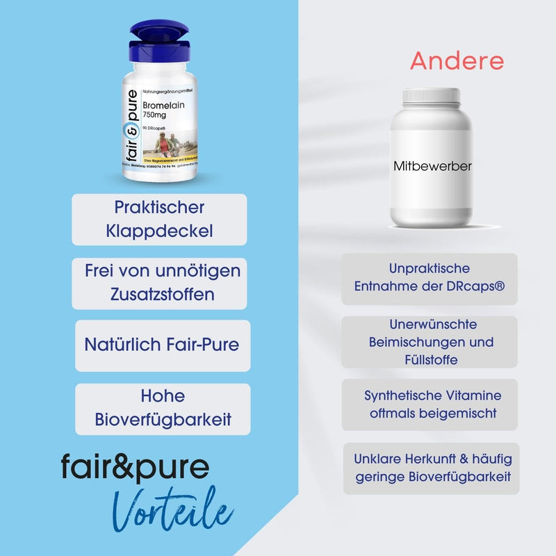Fair & Pure® - Bromelain high dose 750mg - vegan - high dose - 1800 FIP - 90 DRcaps - NewNest Australia