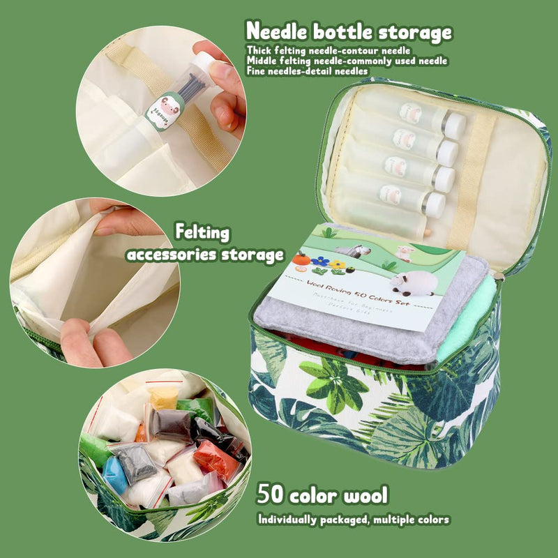 Needle Felting Kit with Exquisite Green Storage Bag, Wool Roving 50 Colors Set, Needle Felting Starter Kit, Needle Wool Felting Tools Kit, Wool Felt Tools for Felted Animal Needle Felting Supplies Medium - NewNest Australia