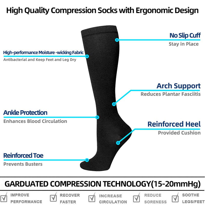 Compression Socks for Women and Men, 7 Pairs Medical Compression Stockings 15-20 mmHg Support Socks for Athletic, Varicose Veins, Running, Cycling, Hiking, Flight, Travel, Nursing, Pregnancy Black S-M - NewNest Australia