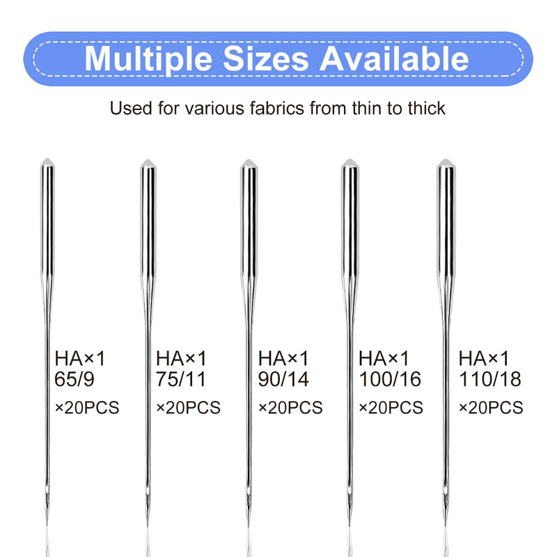 100PCS Sewing Machine Needles, Universal Sewing Machine Needle for Singer, Brother, Janome, Varmax, Needles for Sewing Machine with Sizes HAX1 65/9, 75/11, 90/14, 100/16, 110/18 - NewNest Australia