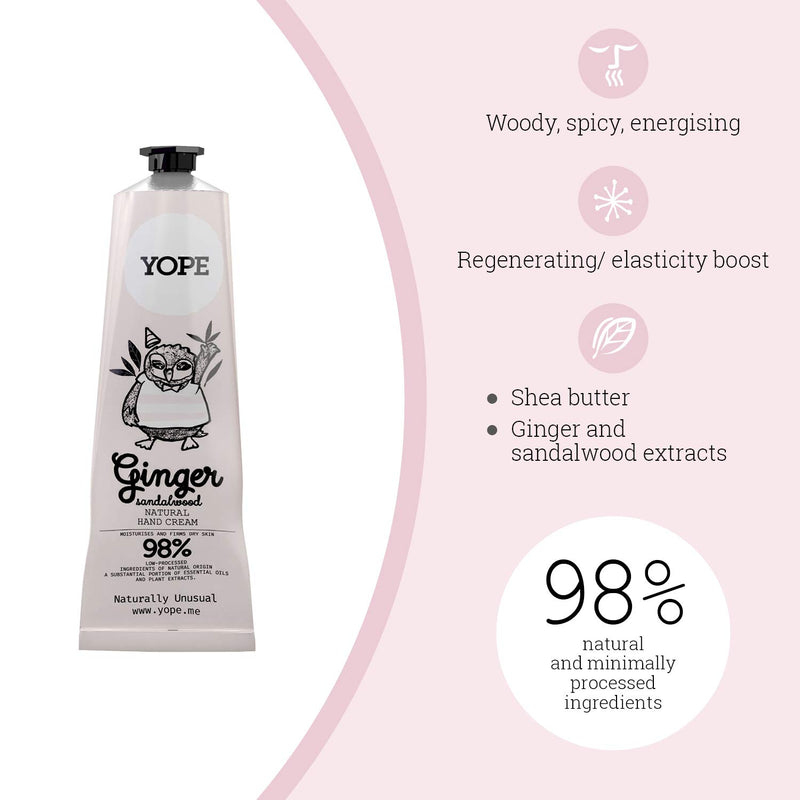 Yope Natural Hand Cream Ginger & Sandalwood Hand Cream for Very Dry Hands Shea Butter Hand Lotion Hand Skin Regeneration 98% natural ingredients 100ml - NewNest Australia