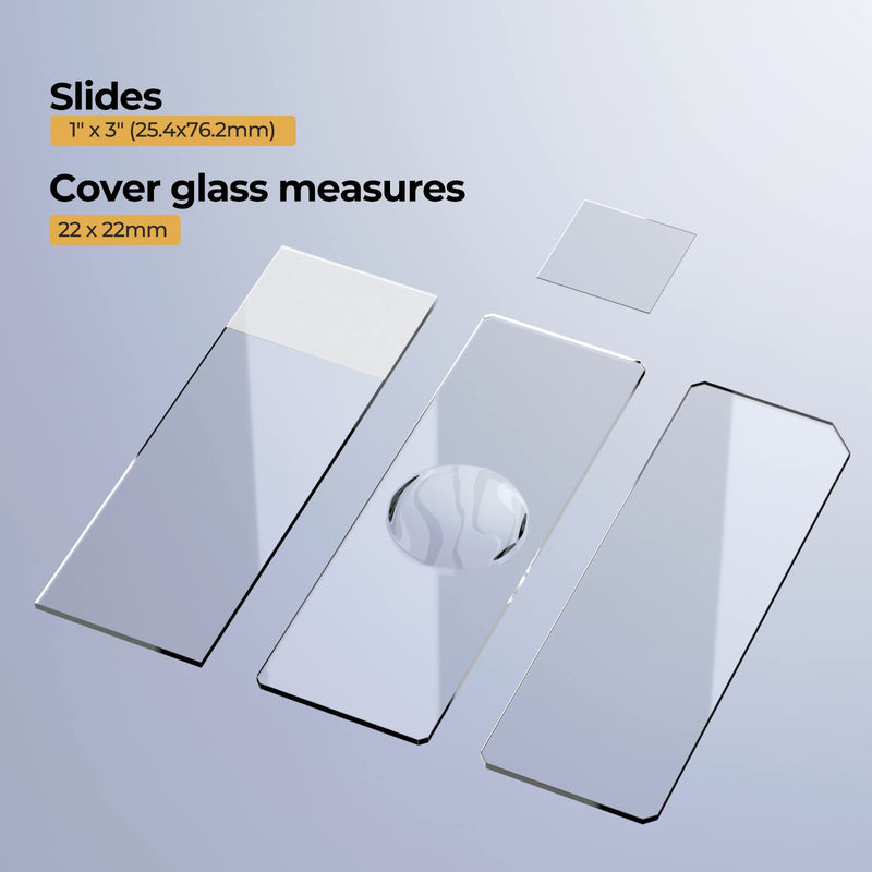 Vabiooth Rounded Edge Microscope Slides Kit, 50 Pcs Pre-Cleaned Blank Microscope Slides and 100 Pcs 22x22mm Square Coverslips Cover Glass for Monocular Binocular Trinocular Microscopes Blank Slides/150 Pcs - NewNest Australia
