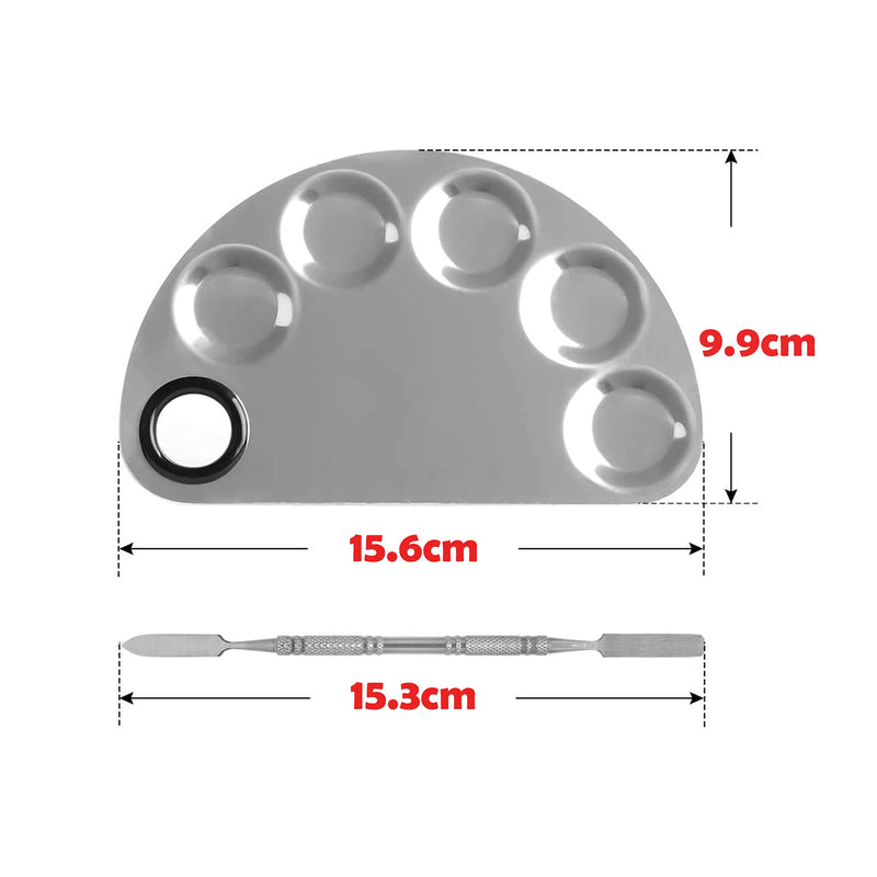 YUEMING Makeup Palette, Stainless Steel 5-well Nail Art Cosmetic Artist Mixing Palette with Spatula Tool for Mixing Foundation Silver 6.14x3.8 inch - NewNest Australia