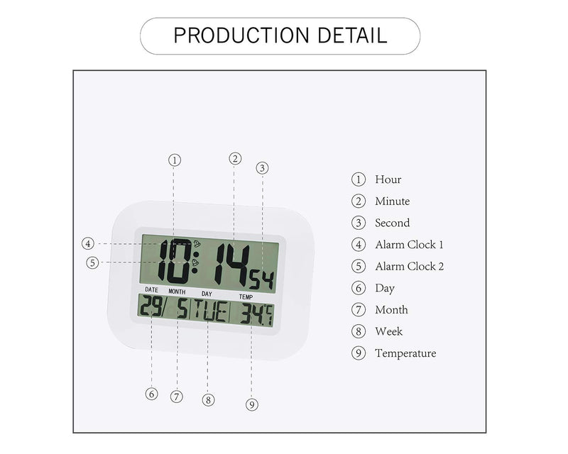 NewNest Australia - JIMEI Digital Wall Clock Battery Operated Simple Large LCD Alarm Clock Temperature Calendar Date Day for Home Office H149 