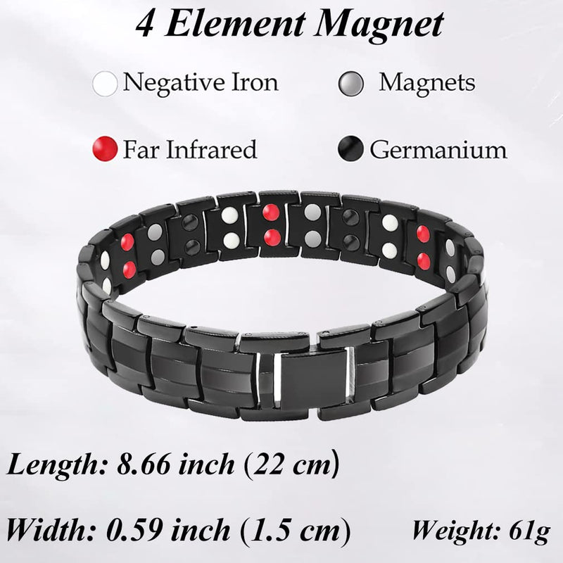 Vicmag Men Magnetic Bracelets Titanium Steel Magnet Bracelet Ultra Strength Double Row 3500 Gauss Wristband Brazaletes with Adjustment Tool & Jewelry Gift Box Black 4 Elements - NewNest Australia
