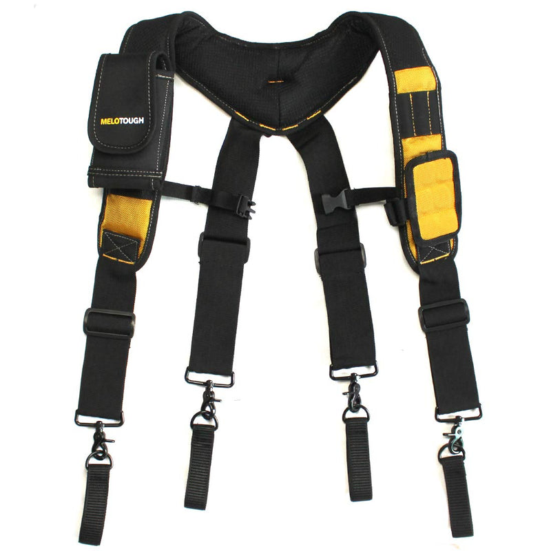 MELOTOUGH Magnetic Suspenders Tool Belt Suspenders with Large Moveable Phone Holder, Pencil Holder, Adjustable Size Padded Suspenders (Yellow) Yellow - NewNest Australia