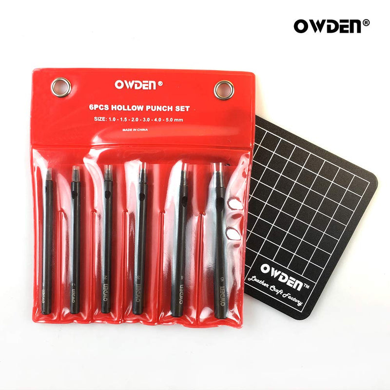 OWDEN Professional 6Pcs. Leather Hollow Punch Set. Size: 1.0-5.0mm for Leather Belt, Watch Band and Leather Strap Gasket. with a Free Mini Cutting mat. - NewNest Australia