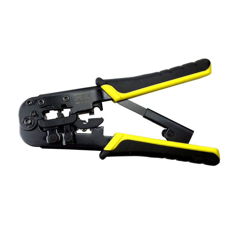 Klein Tools - 52767 VDV226-011-SEN Crimper, All-in-One Ratcheting Modular Data Cable Crimper / Wire Stripper / Wire Cutter, for RJ45, CAT5e, CAT6, CAT6A Yellow/Black - NewNest Australia