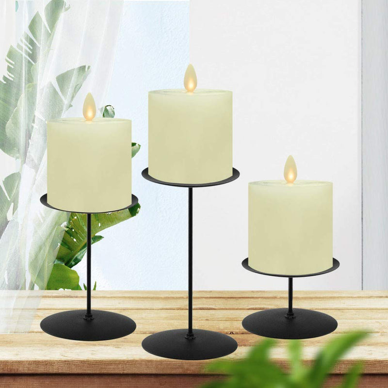 NewNest Australia - smtyle Pillar Candle Holders Set of 3 Centerpieces Plate for Tables or Fireplace with Black Metal Iron 