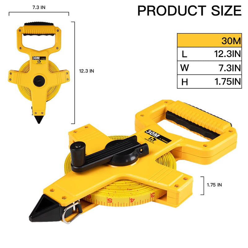 HOGARSWE Open Reel Fiberglass Tape Measure, 100 Foot Tape Measure by 1/2-Inch, Inch/Metric Scale for Engineer,Outdoor, Athletic Field, Impact Resistant ABS Shell (100FT/30M） 100ft/30m - NewNest Australia
