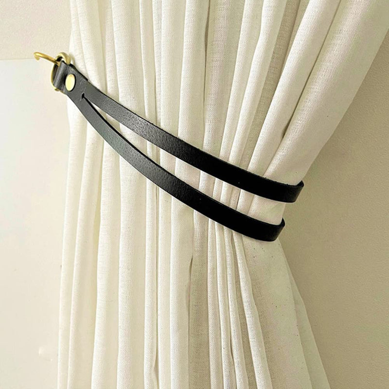 Leather Curtain Tiebacks ?JfwuHap 2 Pcs Curtain Tiebacks,Leather Curtain Rod Holder,Thicken Curtain Tieback Ropes for Office Cafe Balcony Curtain Buckle Decorative (Black) Black - NewNest Australia