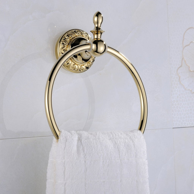 Leyden Gold Towel Ring, Bathroom Hand Towel Holder Wall Mounted Polished Gold Towel Rack Round Round Towel Ring - NewNest Australia