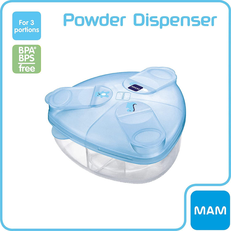 MAM Milk Formula Dispenser, Milk Powder Dispenser Pot Stores 40 g Per Serving, Milk Powder Storage Holds Three Servings, Baby Milk Powder Box, Blue, (Designs May Vary) Single - NewNest Australia