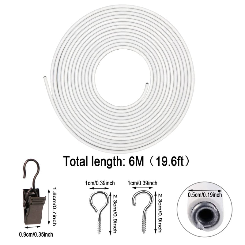 GUKBIAY Curtain Wire 6 Meter Wall Decor Picture Hanging Kit with 10 Curtain Clips 10 Pairs of Screw Eyes and Hooks for Net Curtain Rods - NewNest Australia
