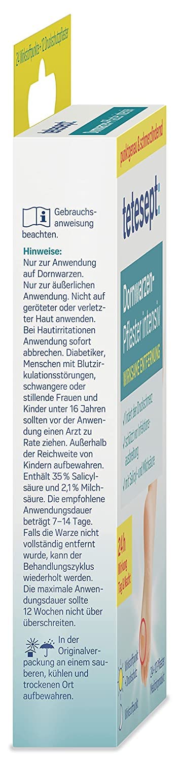 Tetesept Thorn Warts Intensive Plasters - Born Warts Plasters For Effective Removal - Effective With Lactic And Salicylic Acid - 2 X 12 Active Ingredient Points + 12 Pressure Protection Plasters - NewNest Australia