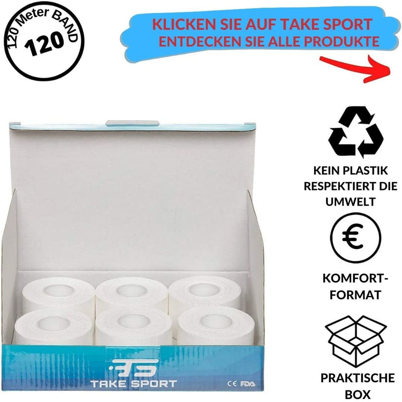 Take Sport Sports Tape, Sports Bandages, Finger Tape, Physio Tape, Sports Tape, Sports Bandages, Crossfit, Bandages Boxing, 2.5 X 10 M, 100% Cotton, Zig Zag Edge, Non-Elastic, White (12) - NewNest Australia