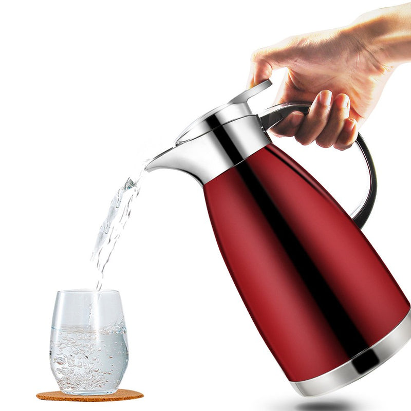 Haosens 1.8 Litre Stainless Steel Coffee Carafe Double Walled Vacuum Insulated Coffee Jug Thermal Jug (Red) Red - NewNest Australia