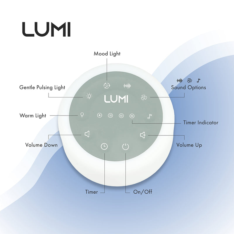 LUMI | White Noise Machine for Babies, Kids & Adults | 24 Sounds & 7 Colour Night Light | 30, 60, 90 Minute Timer | Rechargeable | White Noise Machine Baby | Sleep Sound Machine | Baby Sleep Aid - NewNest Australia
