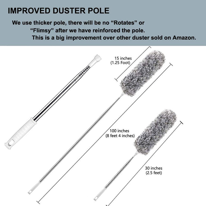 HEOATH Microfiber Feather Duster with Extendable Pole, 30-100 inches Extra Long Cobweb Duster for Cleaning, Bendable Head, Non-Scratch, Washable Duster for Ceiling, Fan, Furniture 100 Inch - NewNest Australia