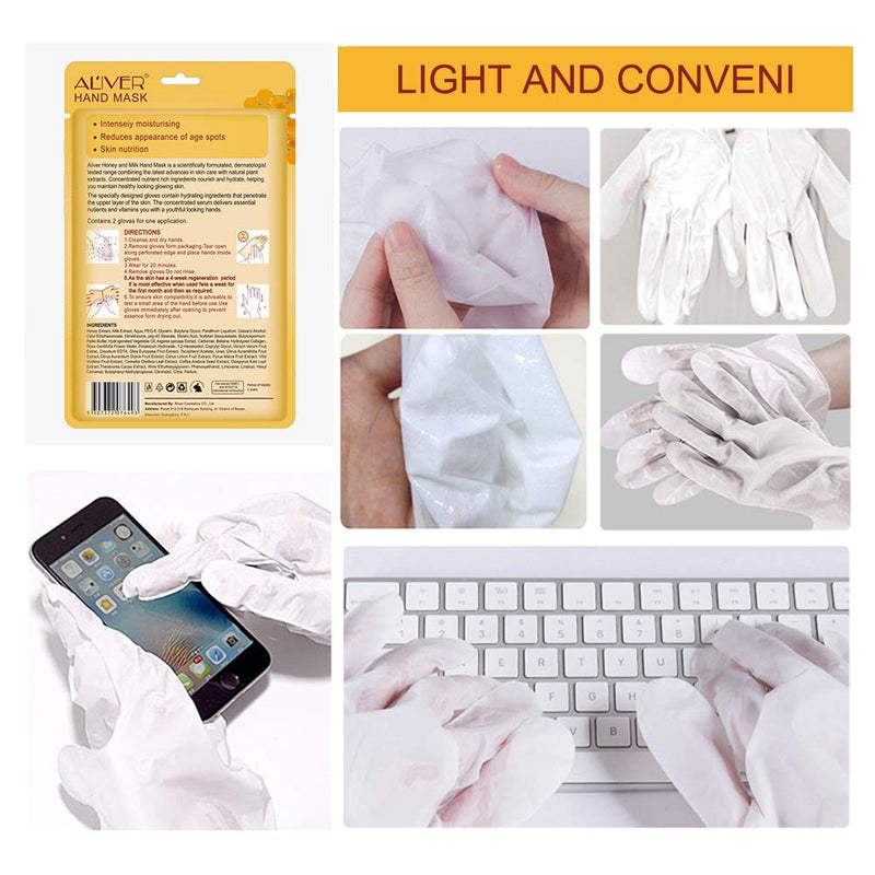 5 Pairs Hands Moisturizing Gloves, Hand Skin Repair Renew Mask w/Infused Collagen, Moisture Enhancing Gloves for Dry, Aging, Cracked Hands(Honey&Milk) 5 Pair - NewNest Australia