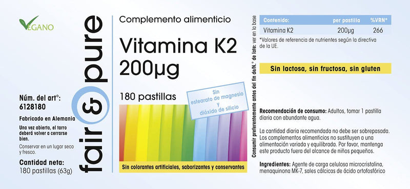 Fair & Pure® - Vitamin K2 200mcg - natural menaquinone MK-7 - vegan - 180 tablets - bulk pack for 6 months - NewNest Australia