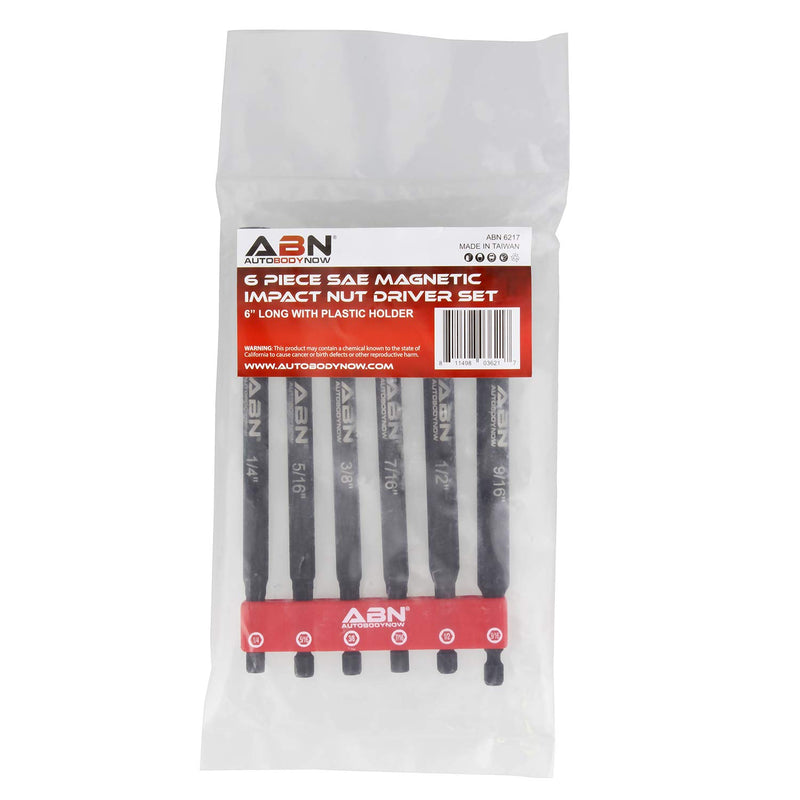 ABN Impact Nut Driver Tool Set - 6pc SAE 6 IN Long Shank Nut Driver Bits Magnetic Tip Sockets, 1/4 IN Hex Shank 6 Piece SAE Set - NewNest Australia