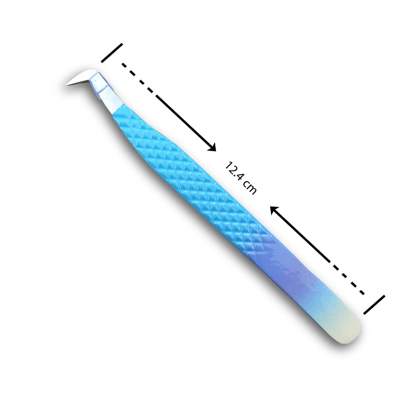 Eyelash Tweezers-2 Pieces Diamond Grip Eyelash Extensions Tweezers With Silver Tip-COSSMOO Straight And Angled Curved L-Shape Volume Tweezers For Lashes Extension, Lash Tweezers For False Lash, Blue - NewNest Australia