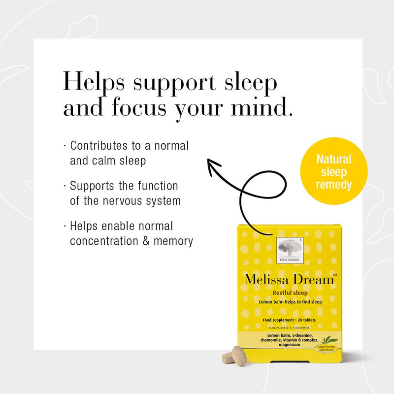 New Nordic Melissa Dream Herbal Sleeping Tablets 20 Pack - Natural Insomnia Relief - Natural Sleep Aid Tablets - Vegan Herbal Sleeping Tablets for Adults - NewNest Australia