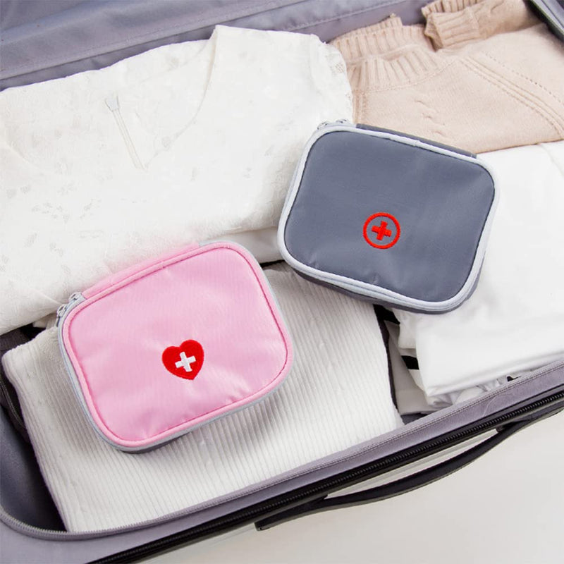 Pack Of 2 Small Medicine Bag, Portable Medicine Bag, First Aid Bag, Medicine Bag For On The Go, Medication Bag, Waterproof, For Outdoor Camping, Hiking (Grey/Pink) - NewNest Australia